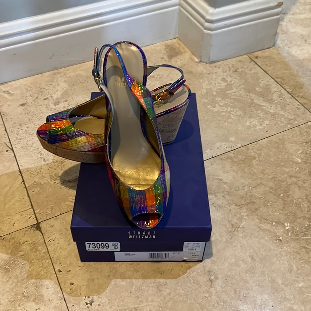Worn once!  Stuart Weitzman Jean Tinsel Silk
